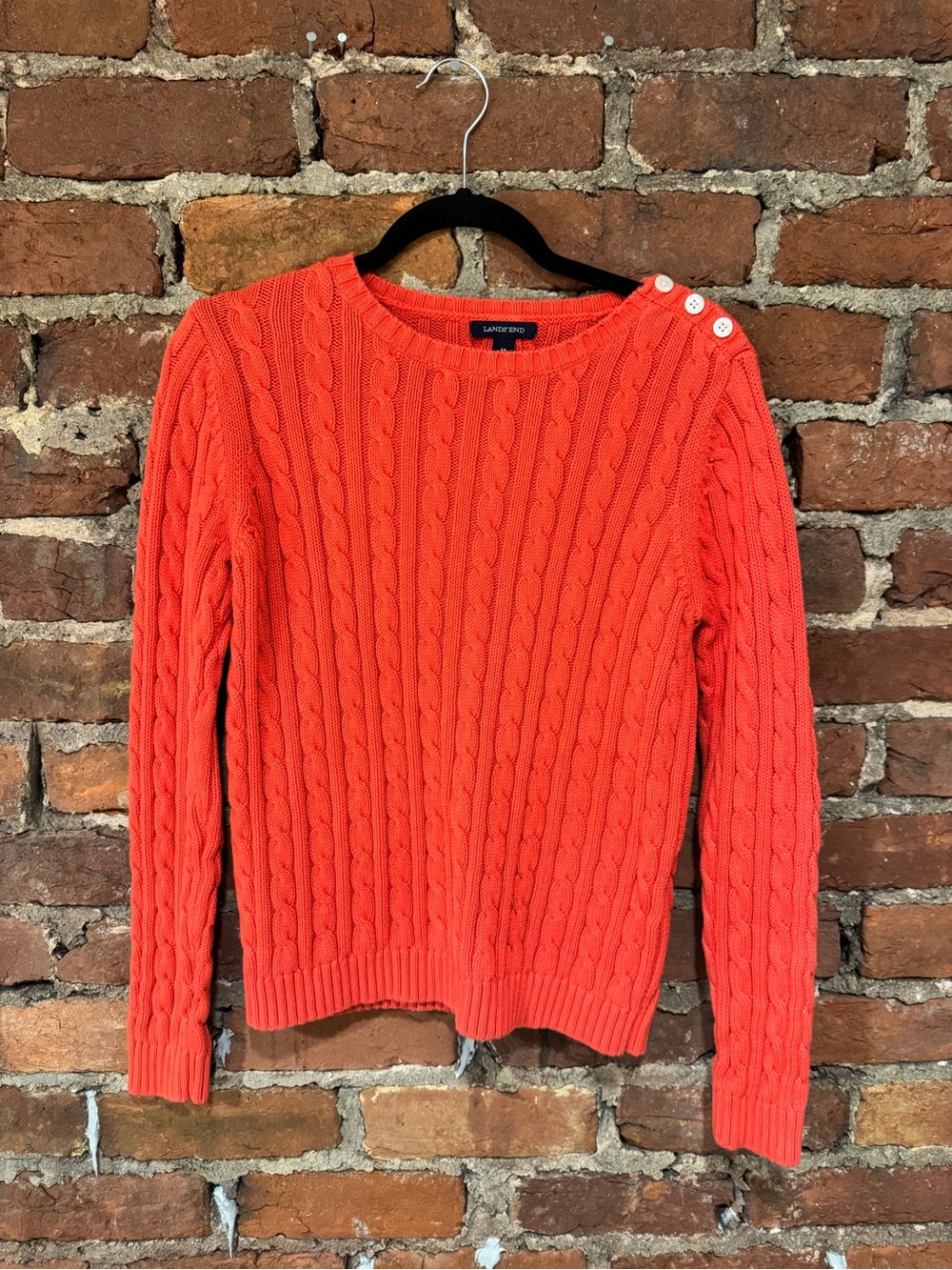 Lands' End Women's Coral Cable Crewneck Sweater (100% Cotton)